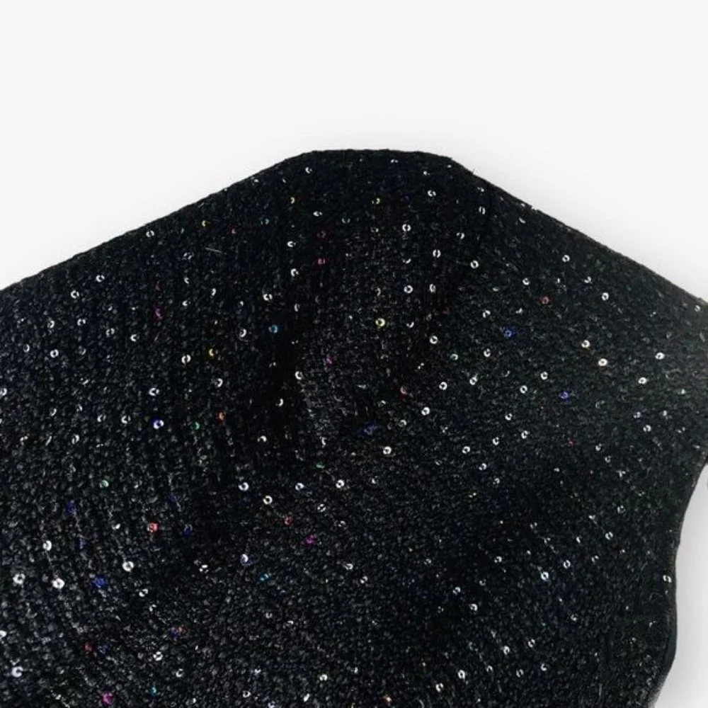 Nine West Black Tweed Sequin Cropped Blazer Jacket Women's Size 2